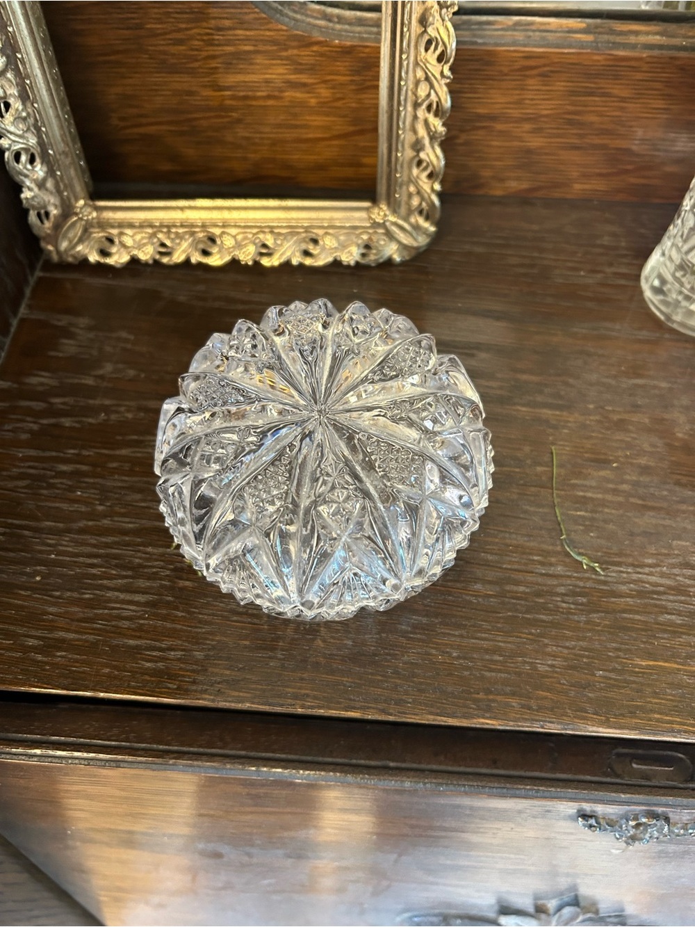 Vintage American Brilliant Period cut crystal glass trinket dish with lid